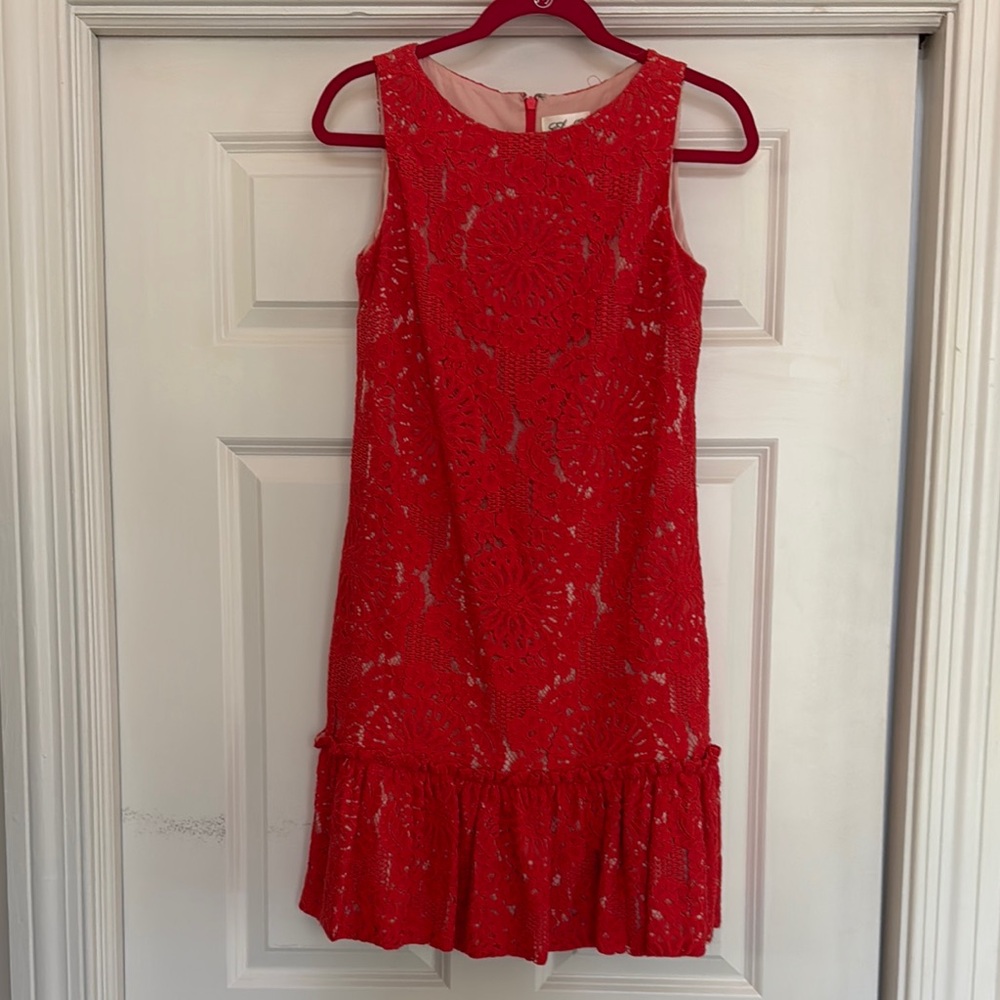 Eliza J Coral Sleeveless Lace Dress
